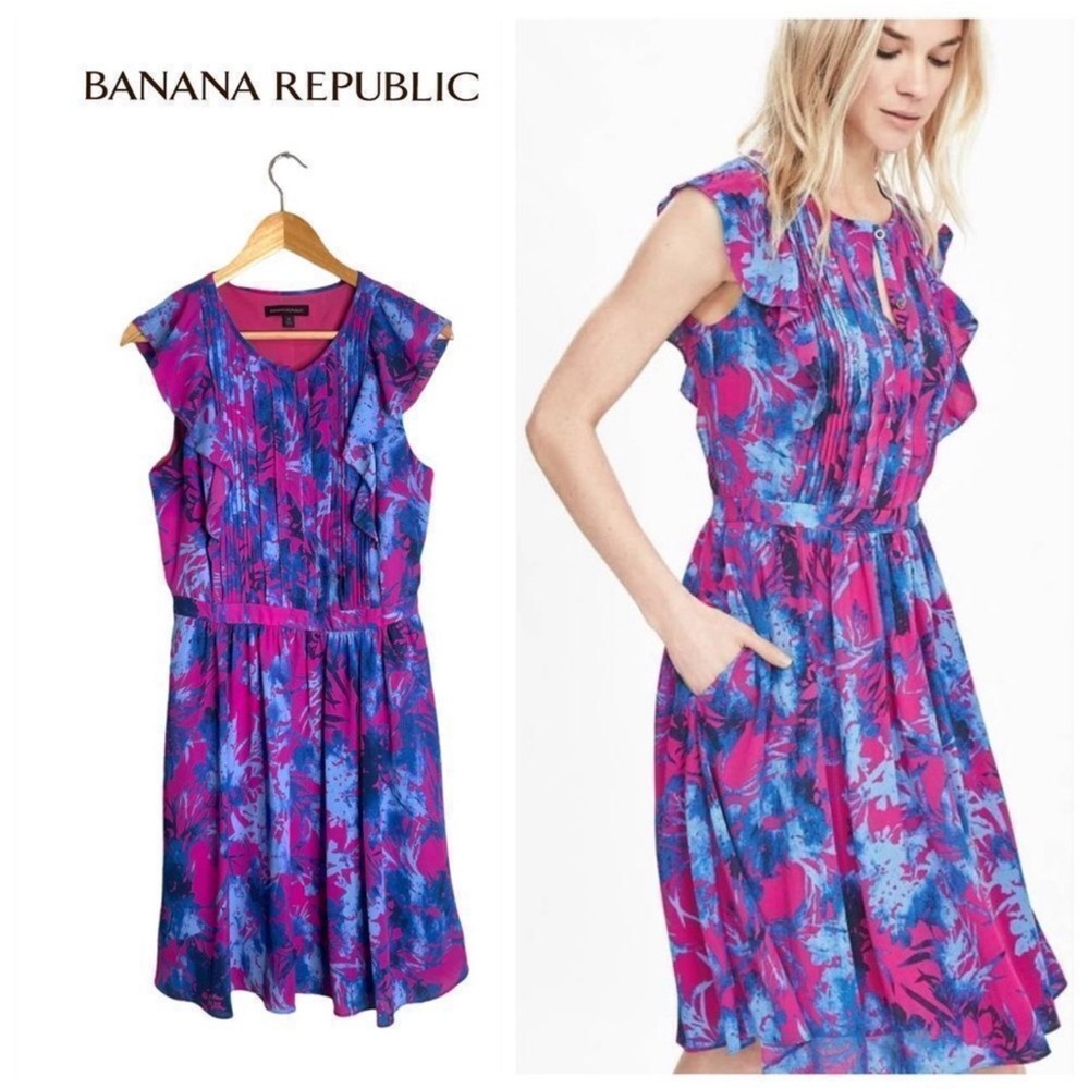 Banana Republic Watercolor Floral A-Line Knee Length Sleeveless Dress